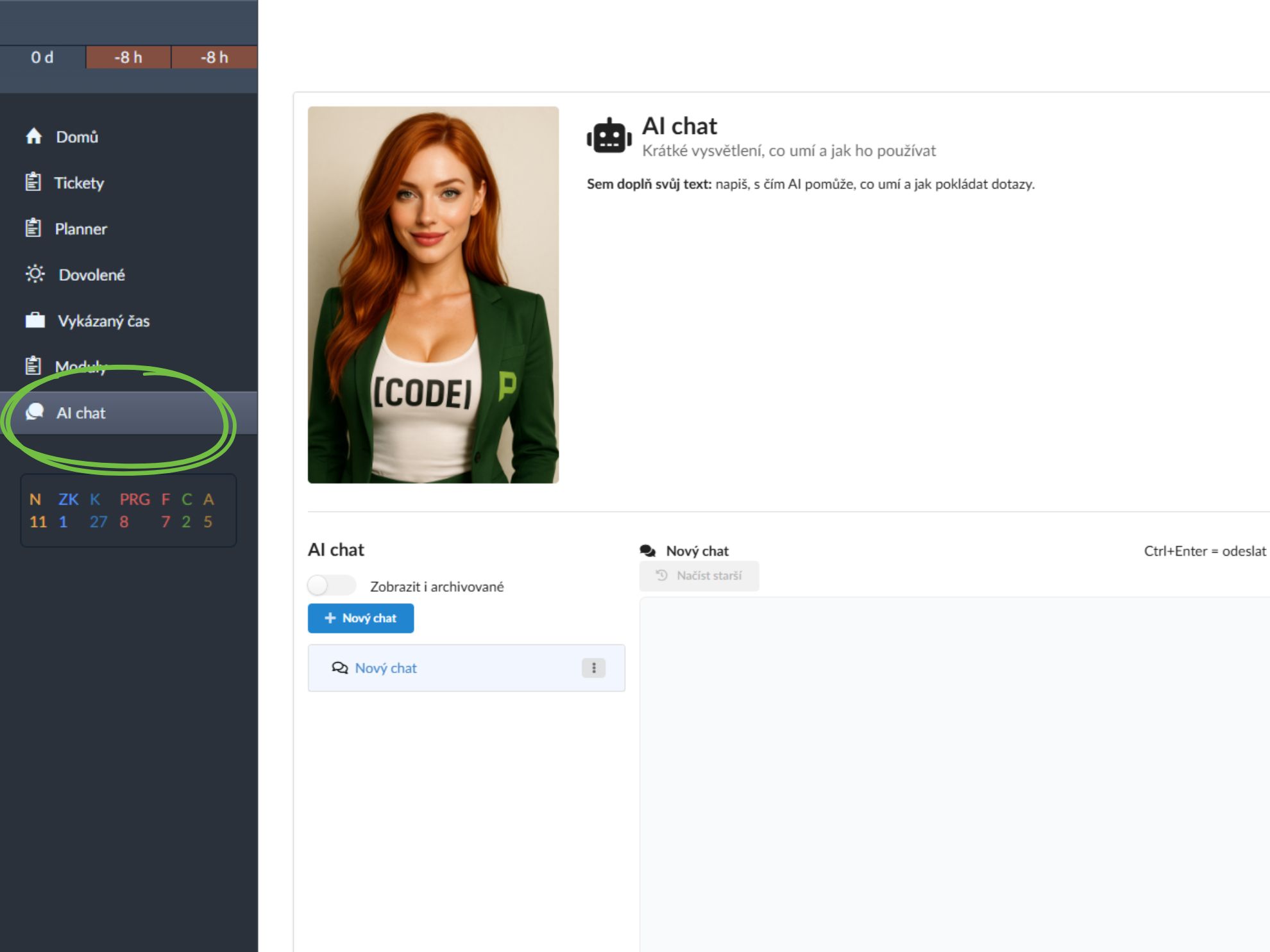 Umístění chatu v administraci e-shopů Programia