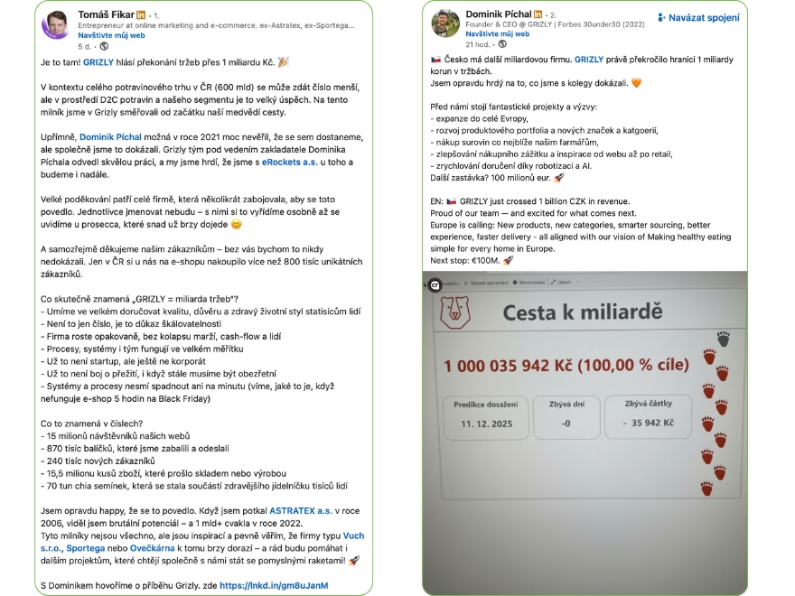 Grizly překonal tržbu 1 miliardy korun